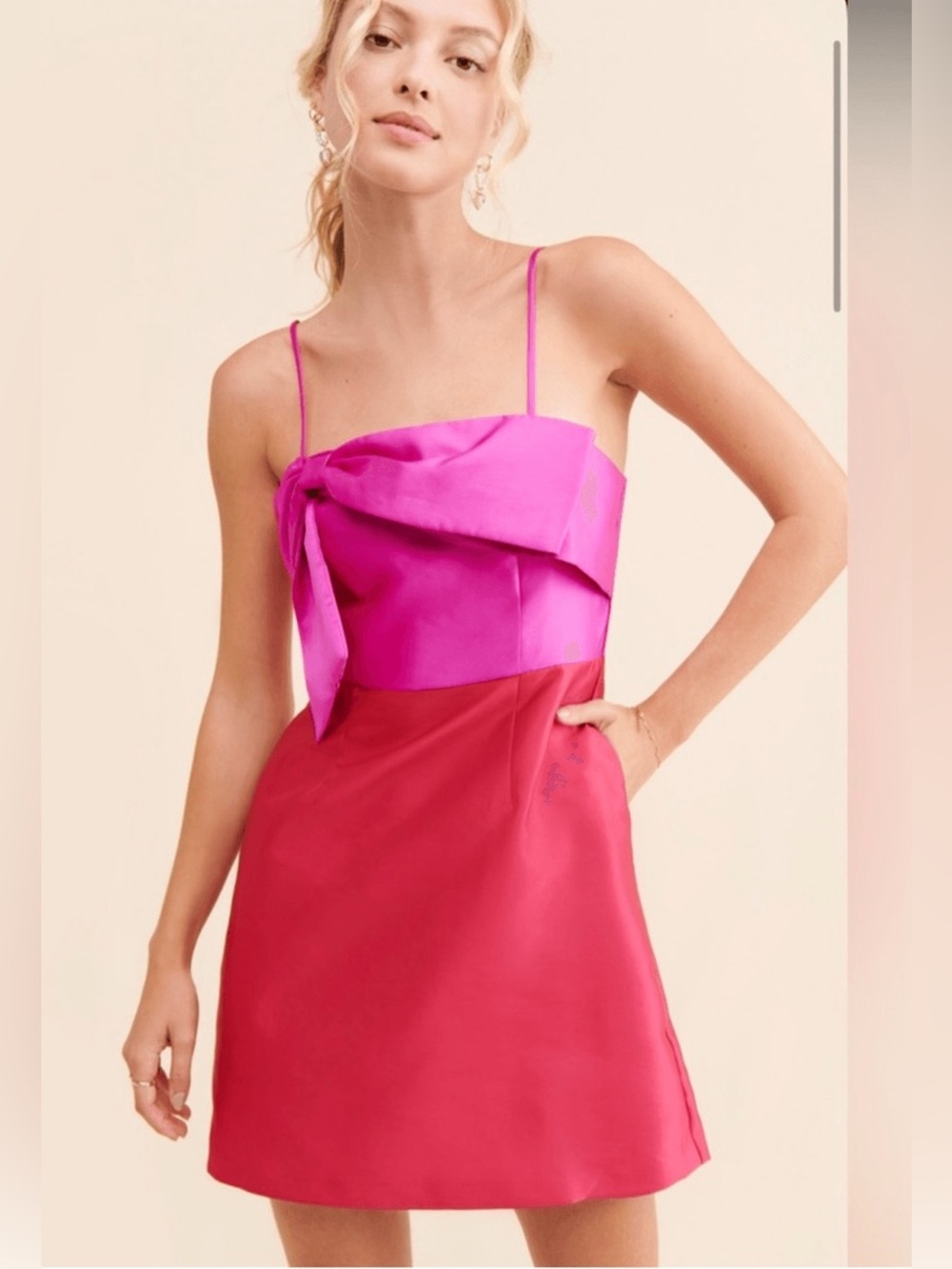 Anthropologie Hutch Serena Bow Mini Dress Pink Red Sz 4 Prom Formal Colorblock